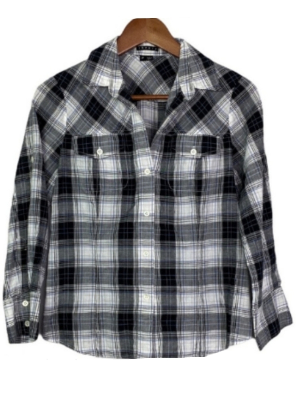 Theory Black and White Plaid Shirt 3/4 Sleeve Button Down Designer Blouse XS